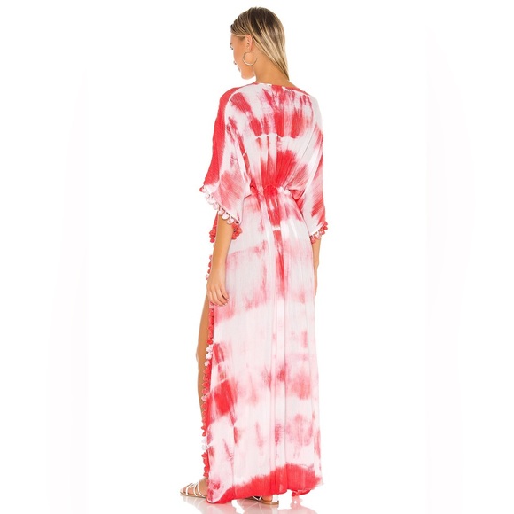 Michael Stars Farrah Maxi Caftan in white & neon pink size OS - Picture 3 of 5
